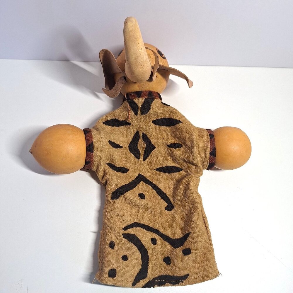 African Elephant Gourd Puppet Leather Handmade Ears Tusks Tribal Fabric READ - Picture 6 of 9
